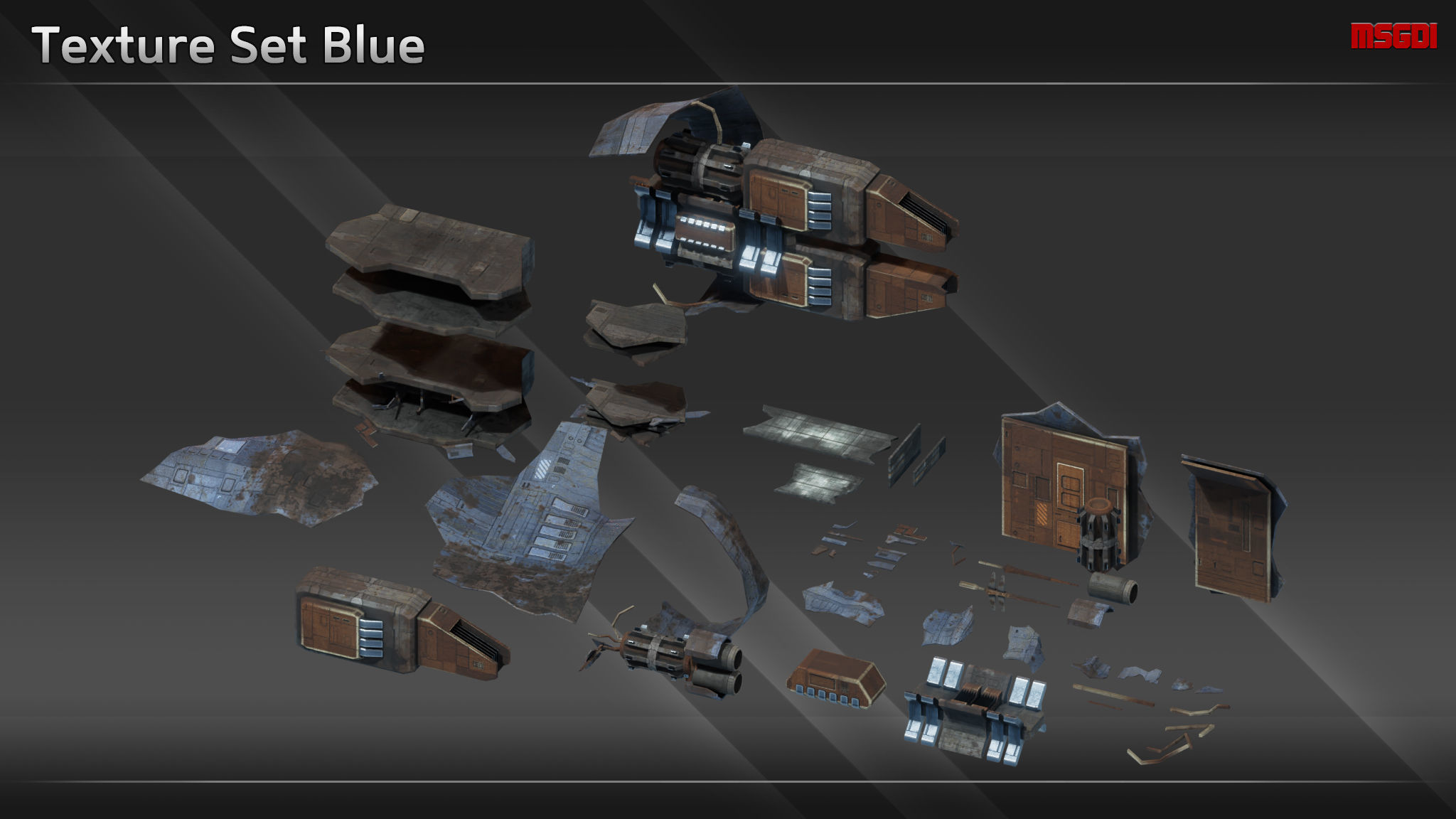 Scifi SpaceshipWreckage Debris Kit Low-poly 3D model_7