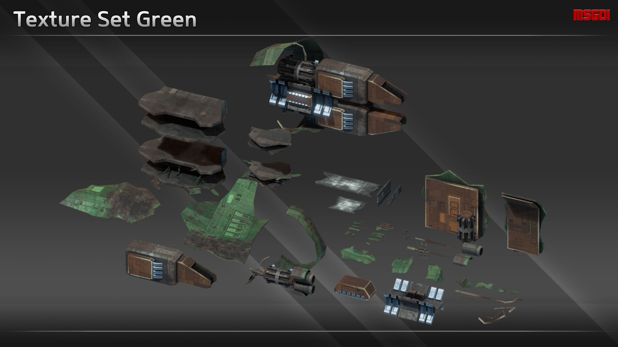 Scifi SpaceshipWreckage Debris Kit Low-poly 3D model_8