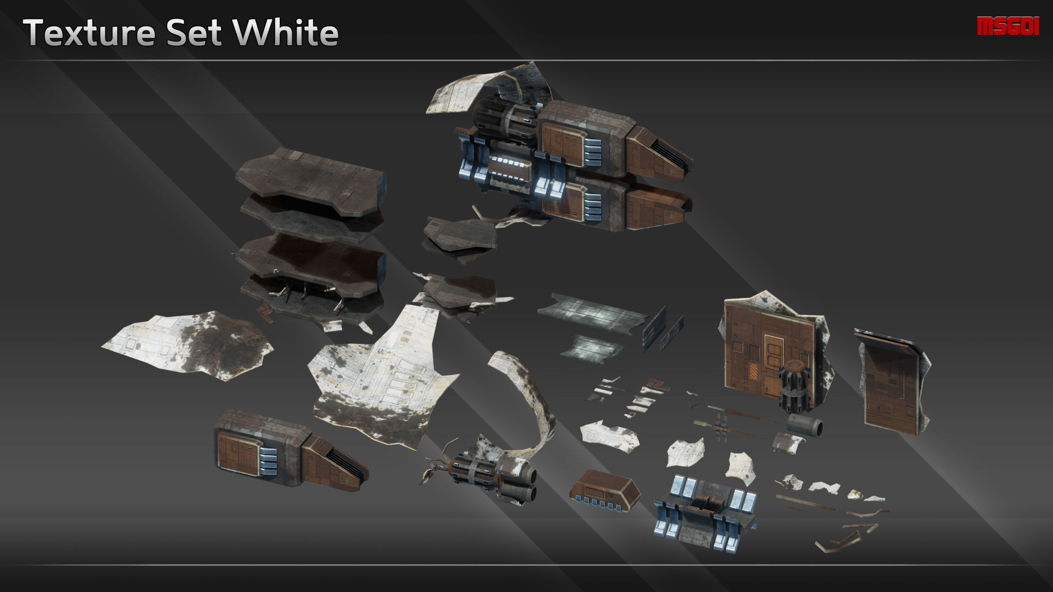 Scifi SpaceshipWreckage Debris Kit Low-poly 3D model_11