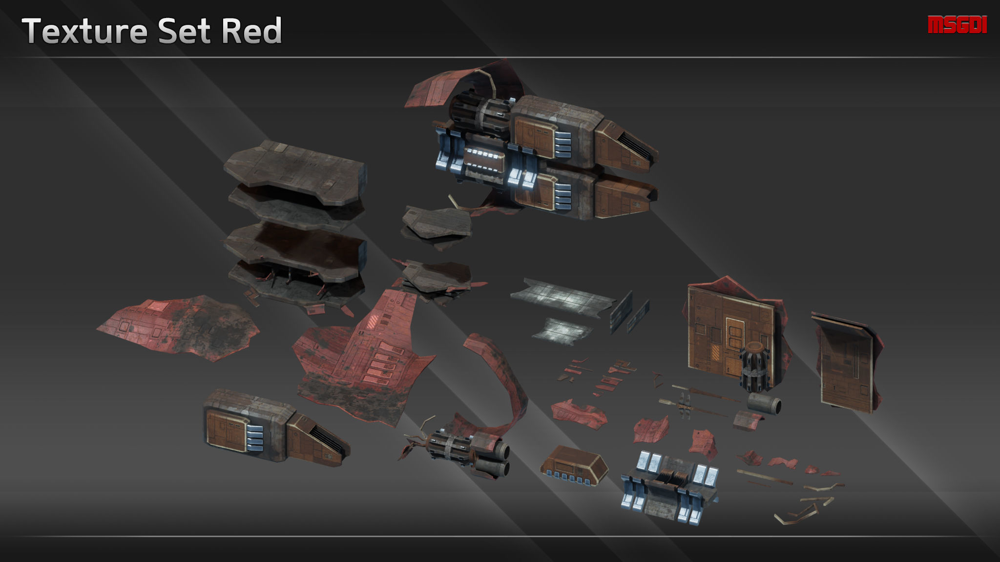 Scifi SpaceshipWreckage Debris Kit Low-poly 3D model_10