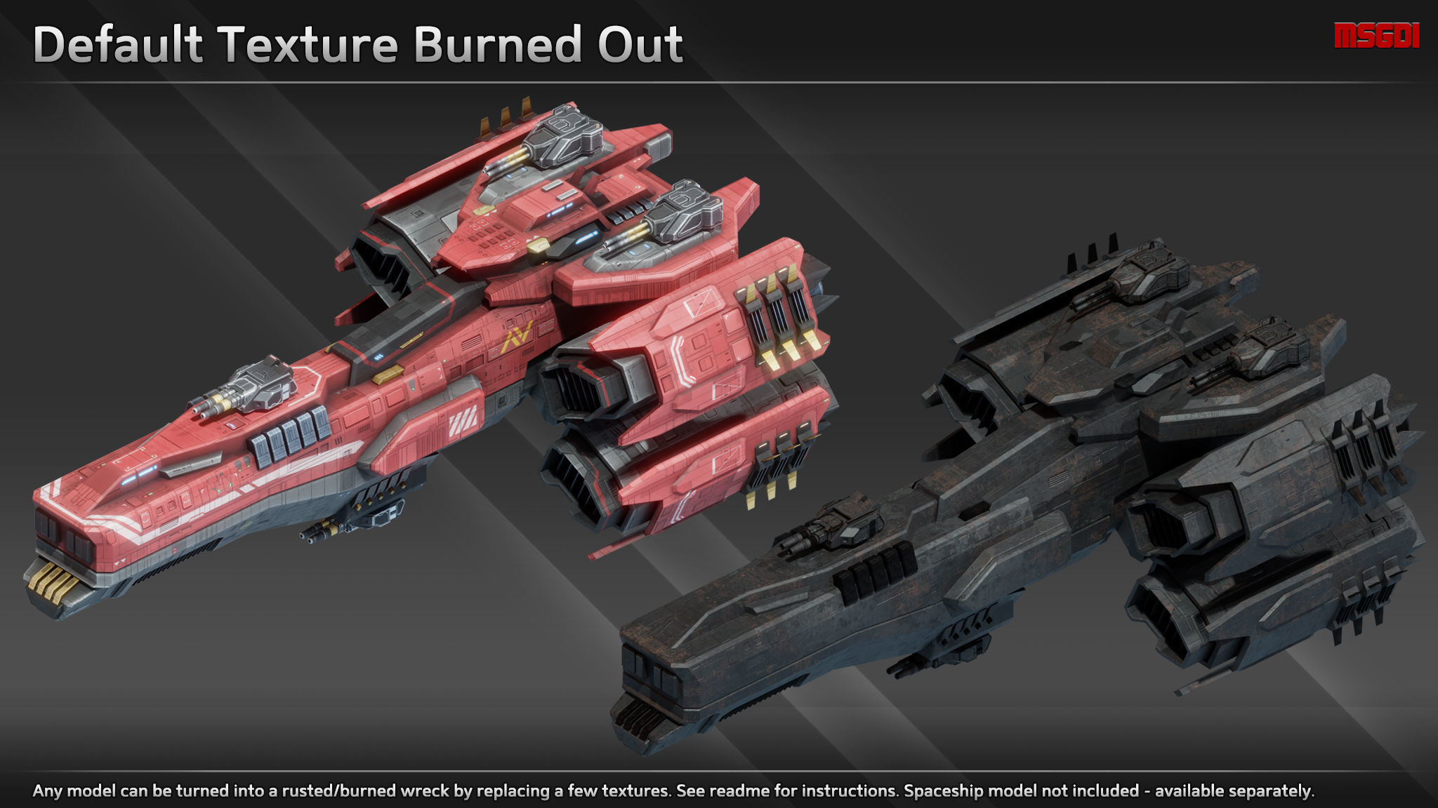 Scifi SpaceshipWreckage Debris Kit Low-poly 3D model_4