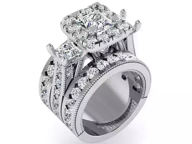 Long and thick 3-row diamond ring 3168 3D print model