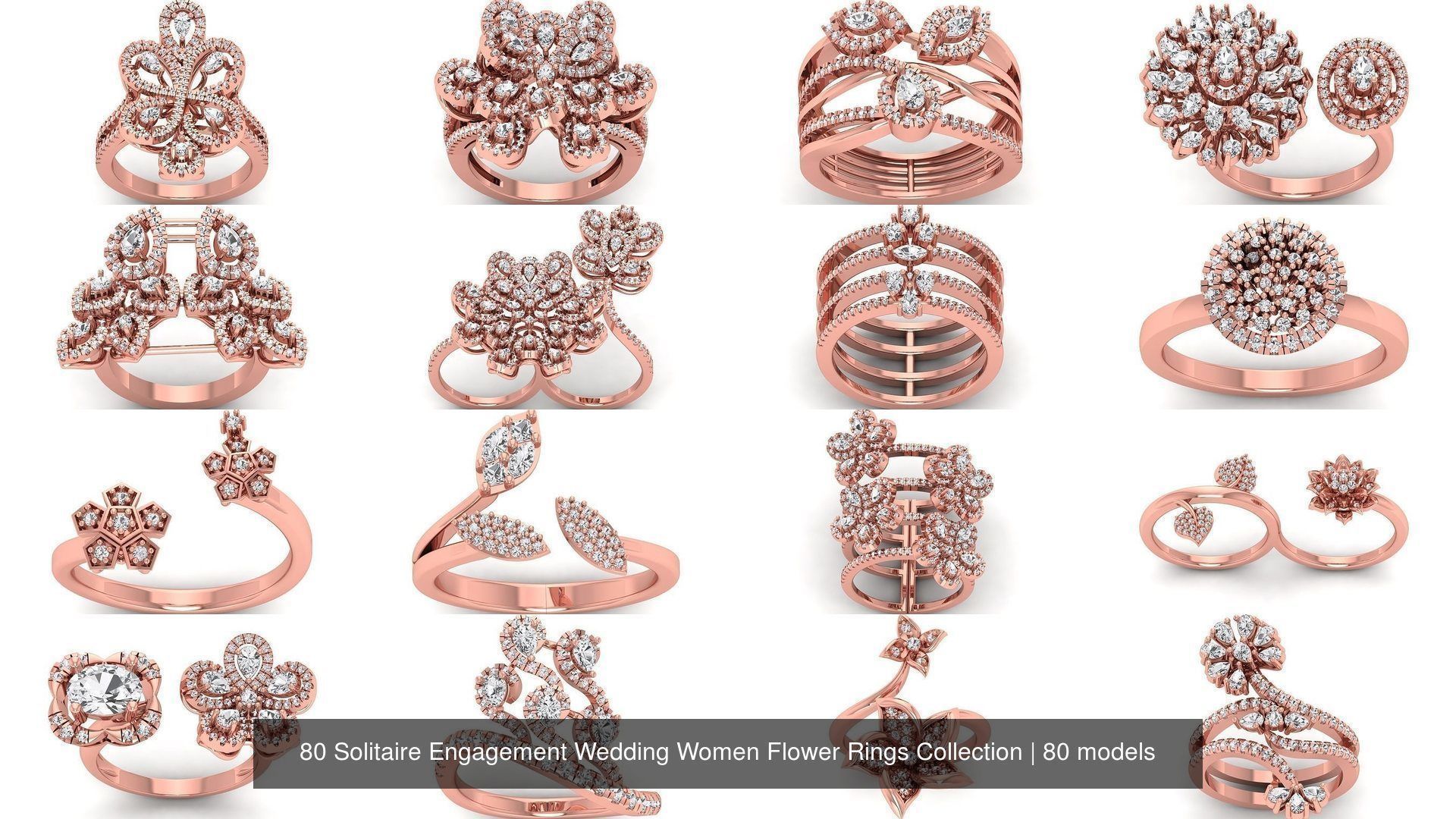 80 Solitaire Engagement Wedding Women Flower Rings Collection _12