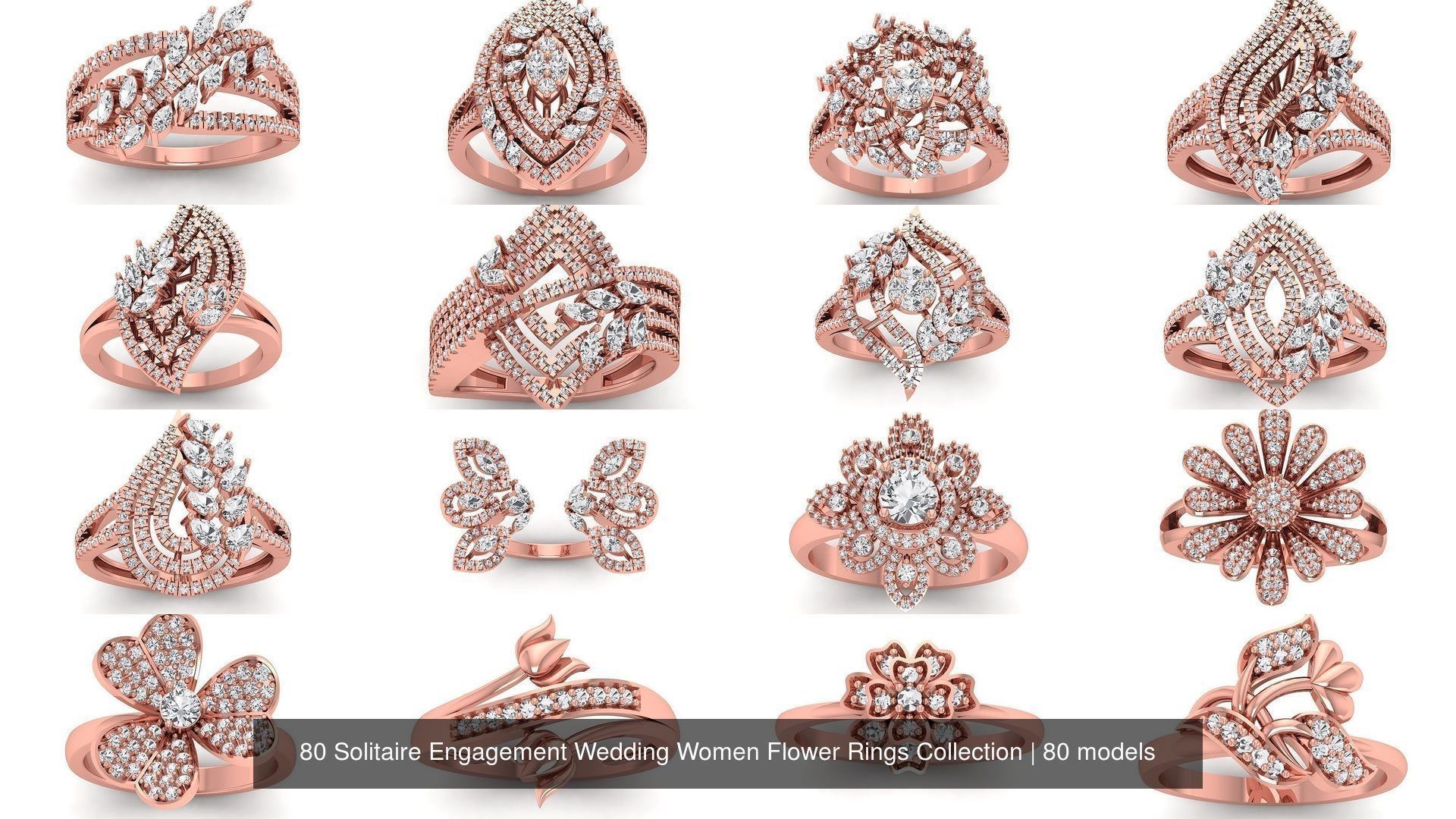 80 Solitaire Engagement Wedding Women Flower Rings Collection _3