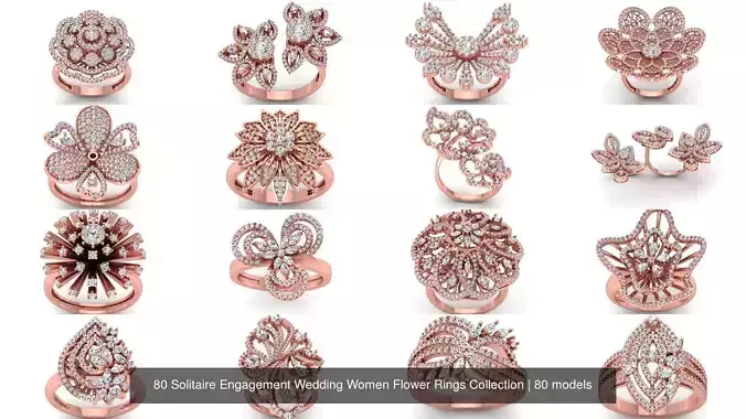 80 Solitaire Engagement Wedding Women Flower Rings Collection 