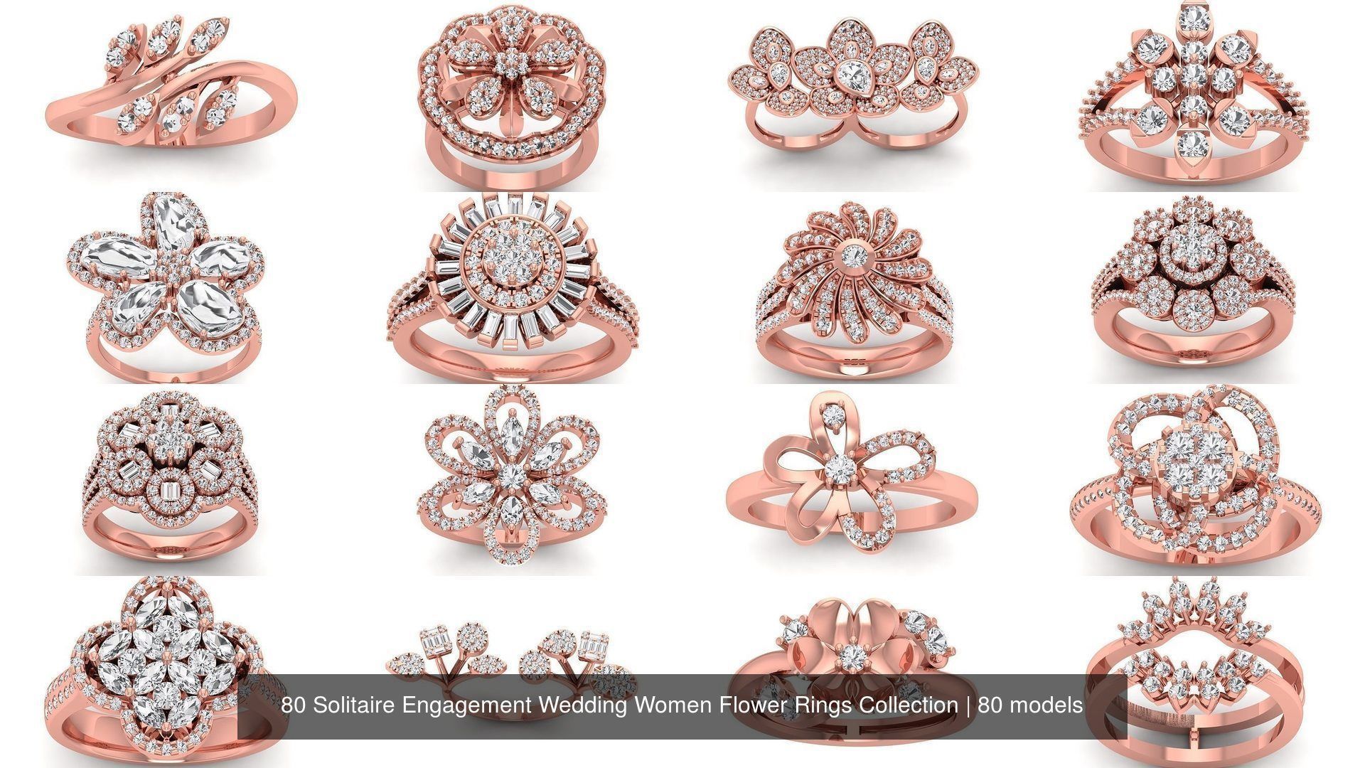 80 Solitaire Engagement Wedding Women Flower Rings Collection _7