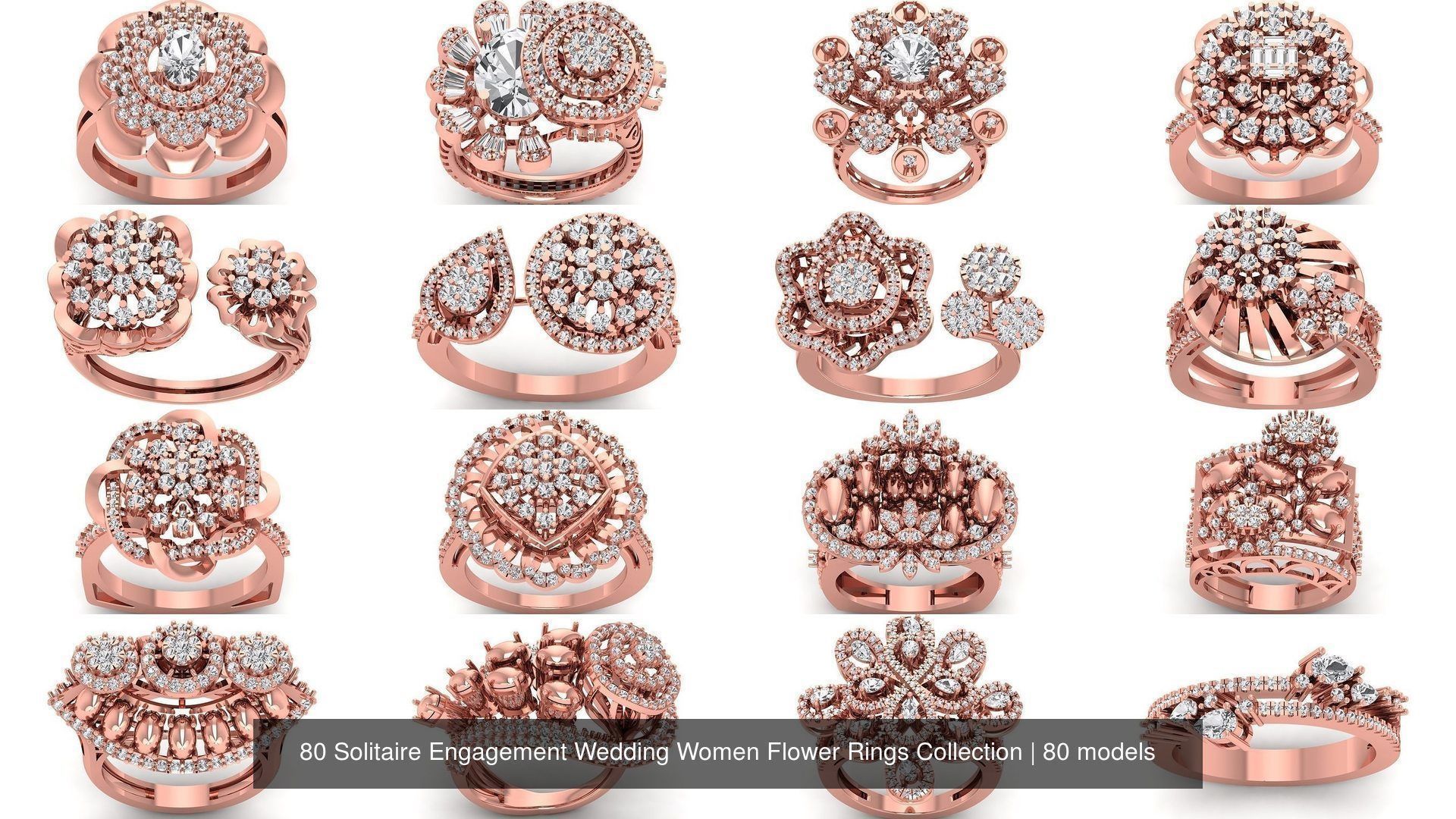 80 Solitaire Engagement Wedding Women Flower Rings Collection _10