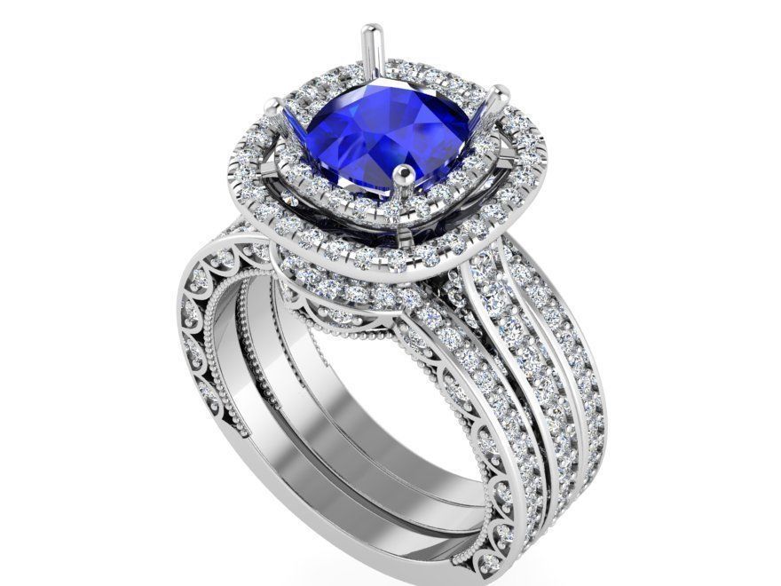 Blue square stone and 2-row ring 3169 3D print model 3D print model_2