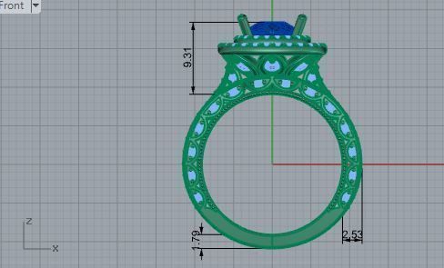 Blue square stone and 2-row ring 3169 3D print model 3D print model_5