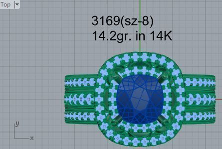 Blue square stone and 2-row ring 3169 3D print model 3D print model_4