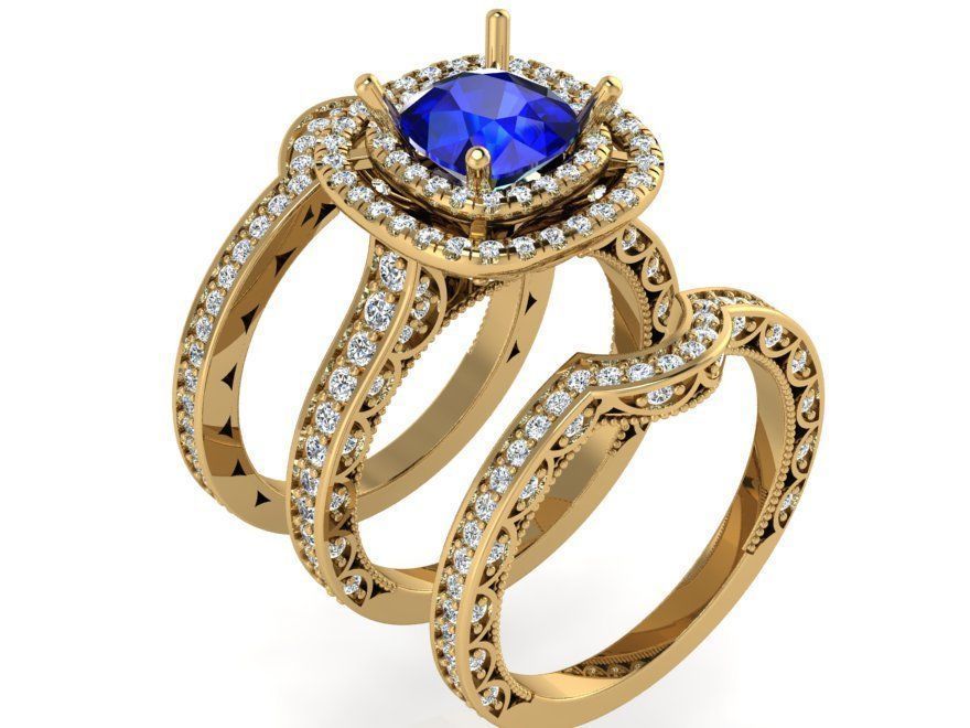 Blue square stone and 2-row ring 3169 3D print model 3D print model_1