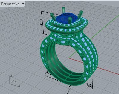 Blue square stone and 2-row ring 3169 3D print model 3D print model_7