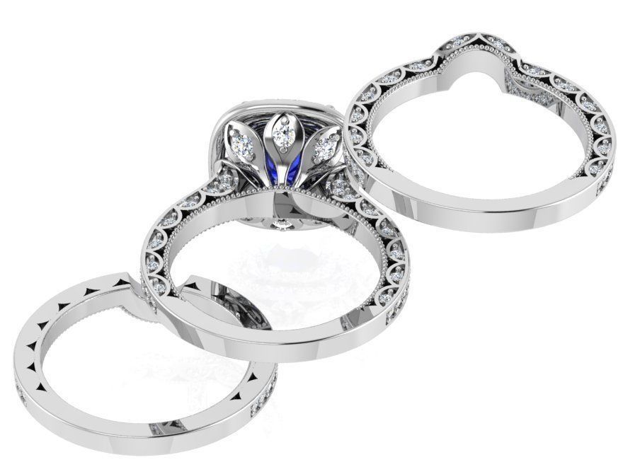 Blue square stone and 2-row ring 3169 3D print model 3D print model_3