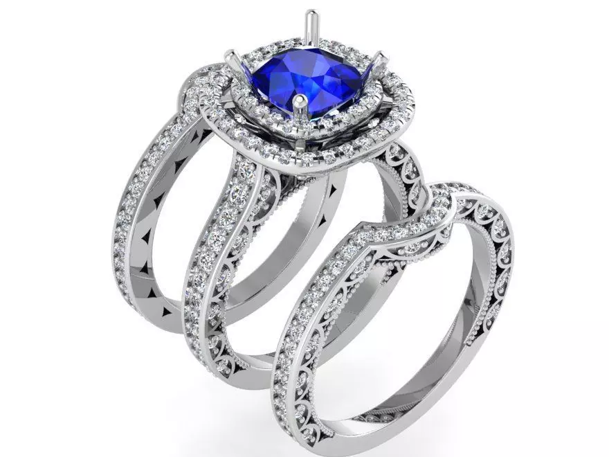 Blue square stone and 2-row ring 3169 3D print model 3D print model_0