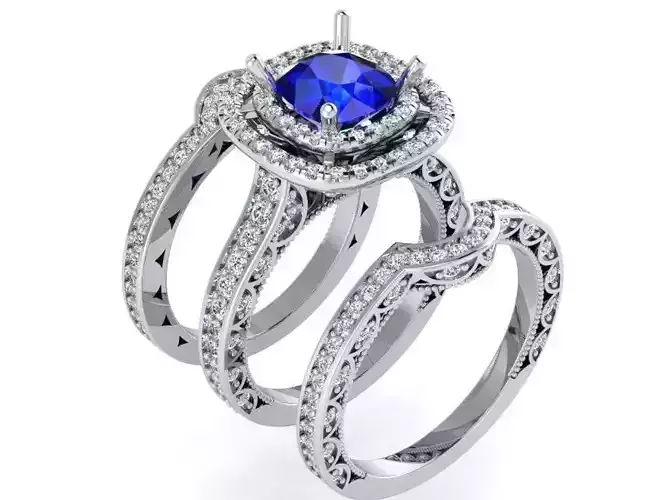Blue square stone and 2-row ring 3169 3D print model 