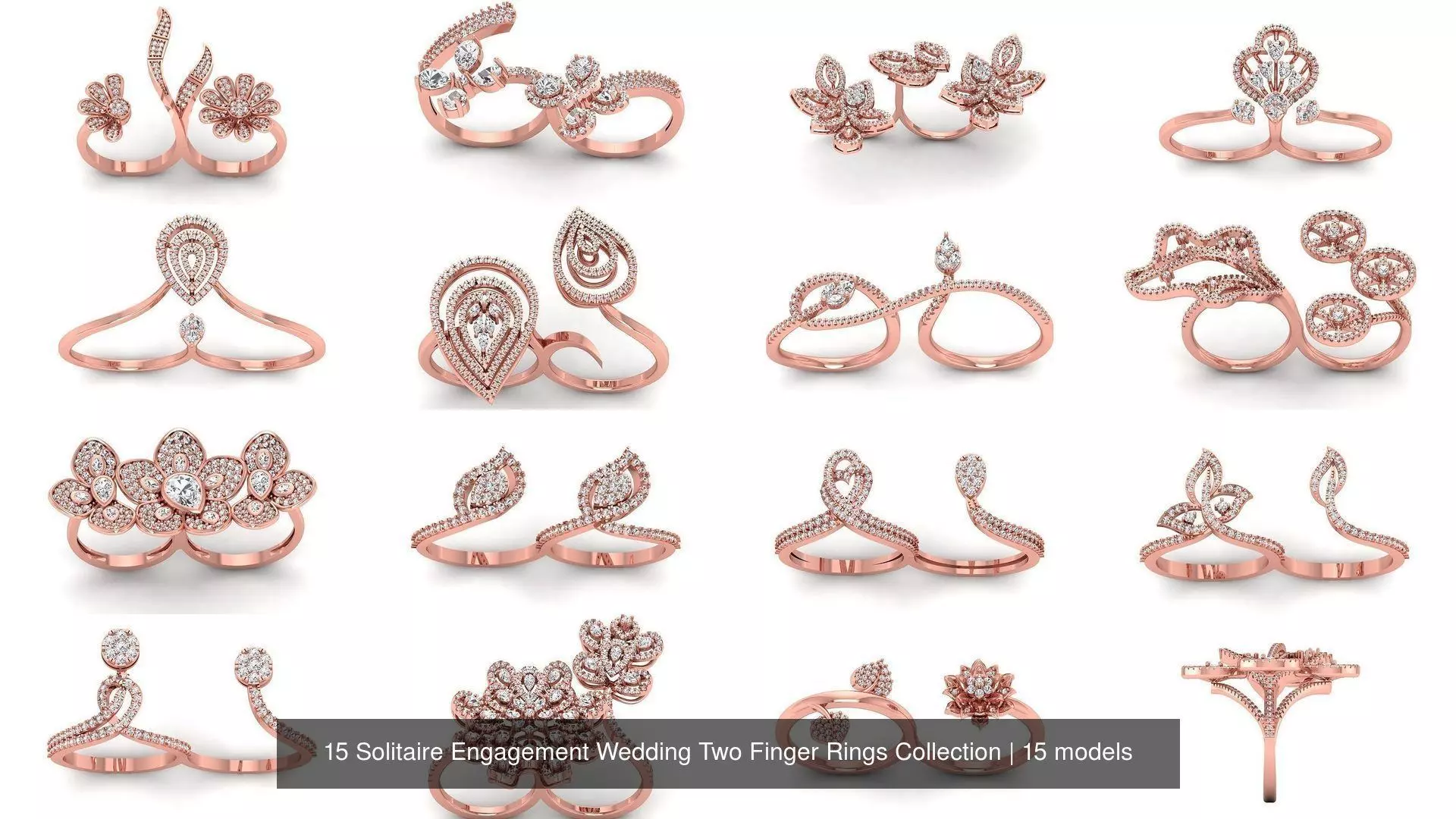15 Solitaire Engagement Wedding Two Finger Rings Collection _0