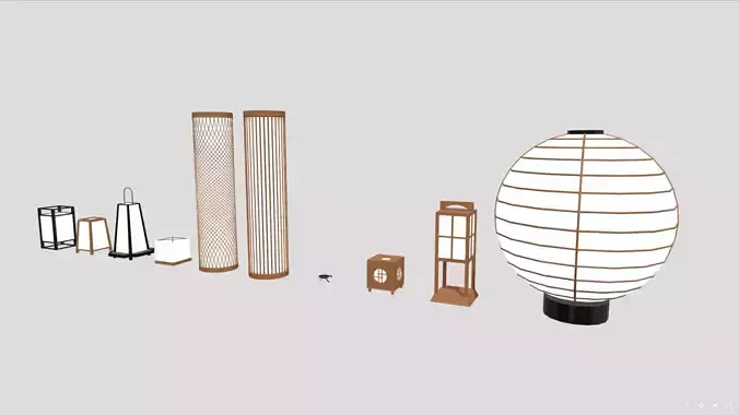 Andon-Ancient Japanese lighting- Low-poly 3D model