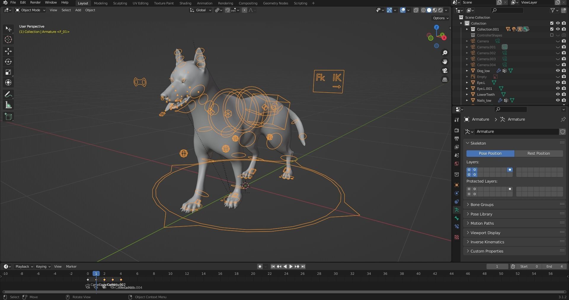 Fur Gray Wolf Rigged and Animation V01 Low-poly 3D model_16