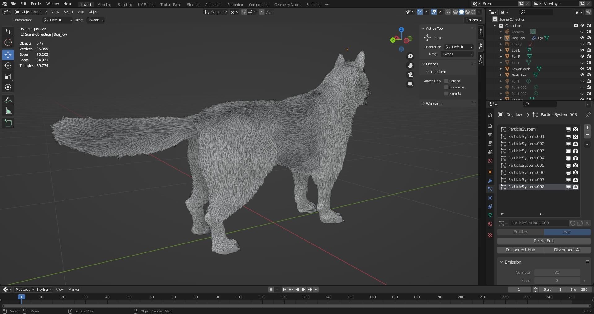 Fur Gray Wolf Rigged and Animation V01 Low-poly 3D model_12
