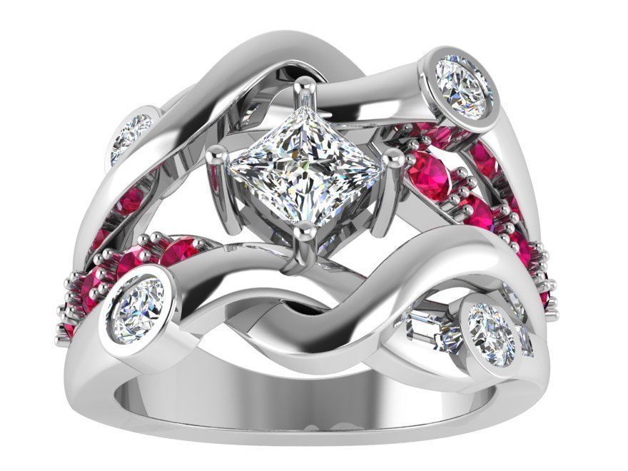 Red and white color diamond ring 3176 3D print model 3D print model_2