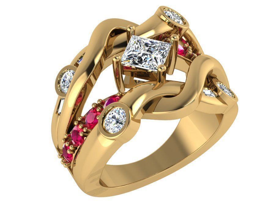 Red and white color diamond ring 3176 3D print model 3D print model_1
