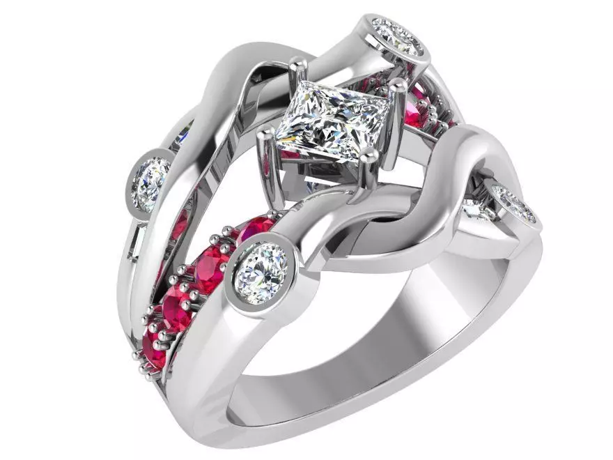 Red and white color diamond ring 3176 3D print model 3D print model_0