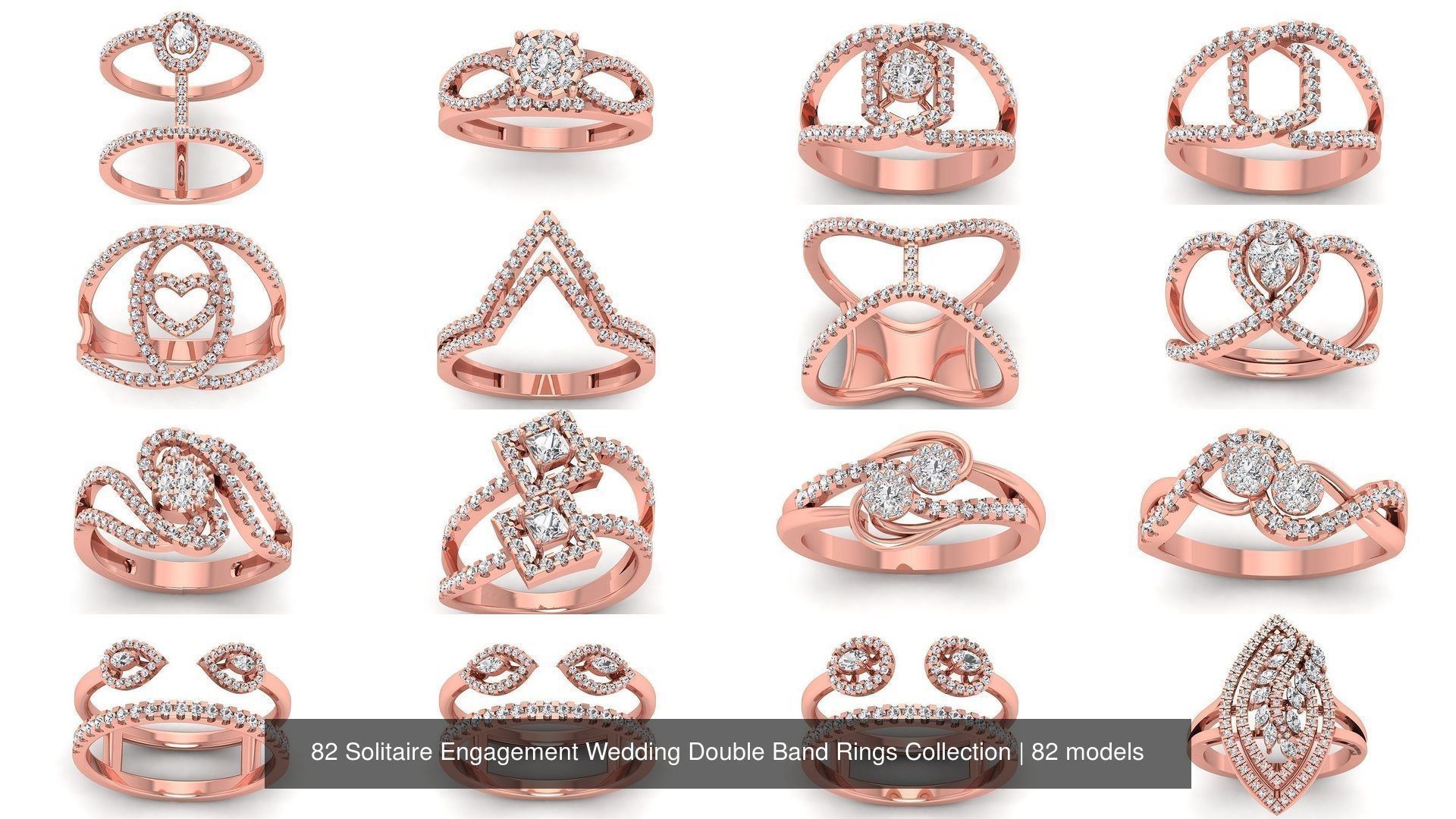 82 Solitaire Engagement Wedding Double Band Rings Collection _7