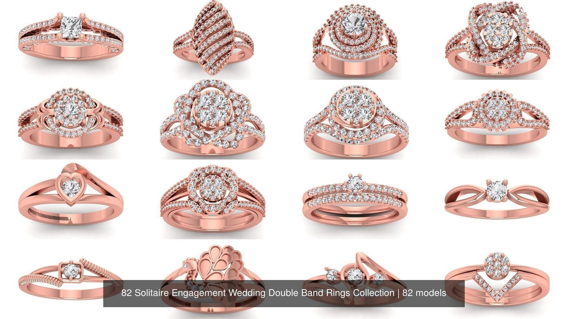 82 Solitaire Engagement Wedding Double Band Rings Collection _9