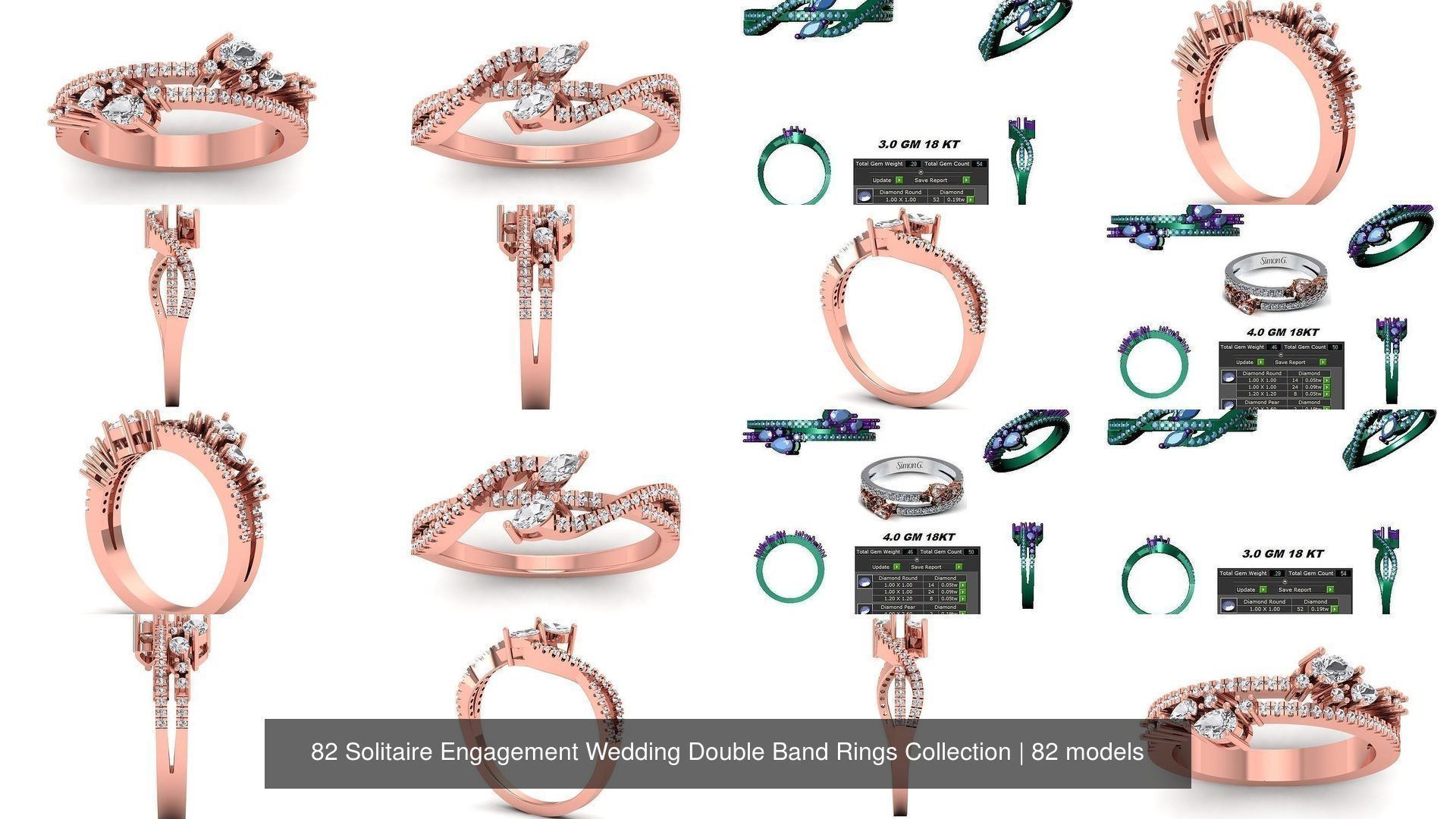 82 Solitaire Engagement Wedding Double Band Rings Collection _6