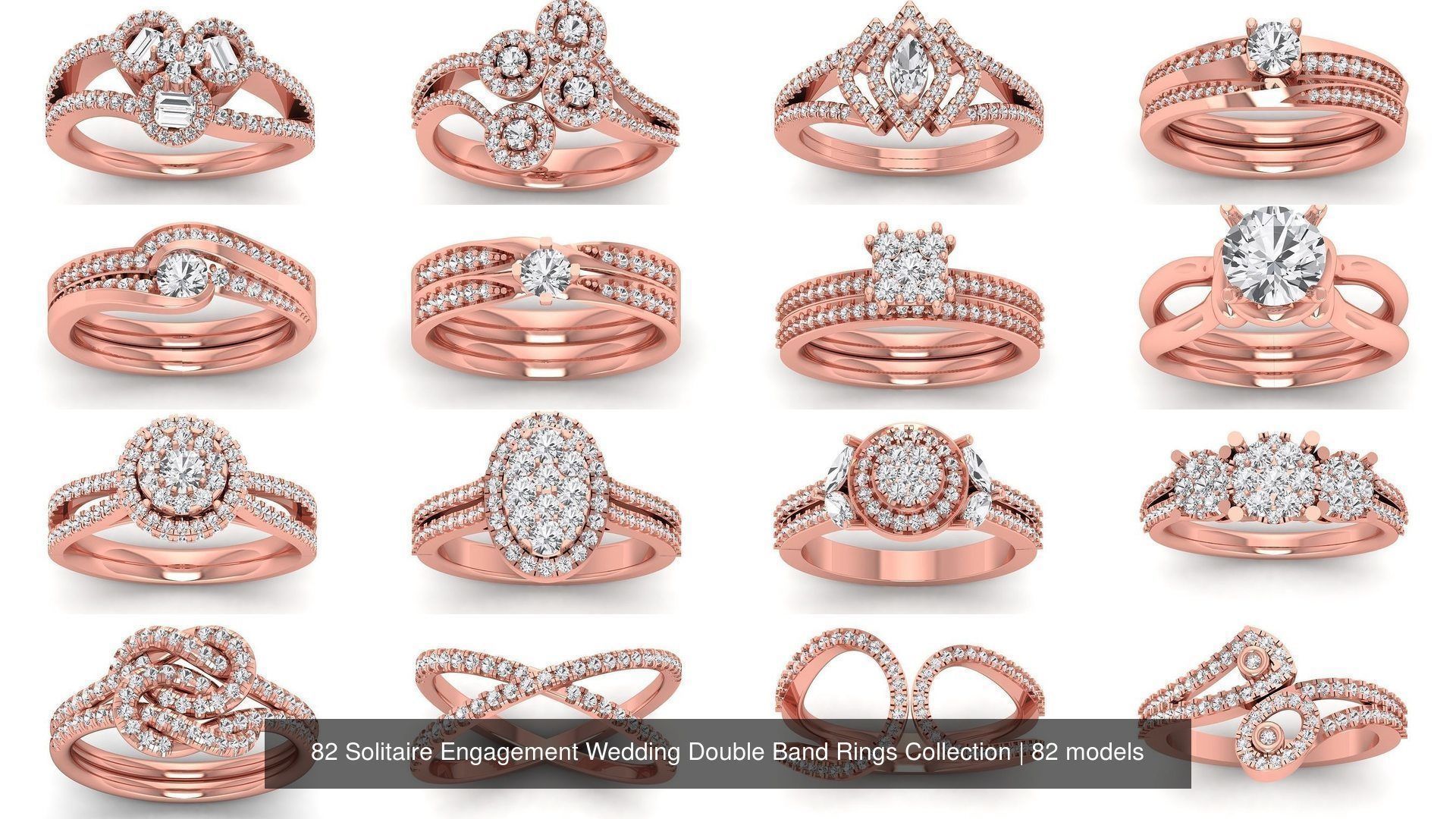 82 Solitaire Engagement Wedding Double Band Rings Collection _4