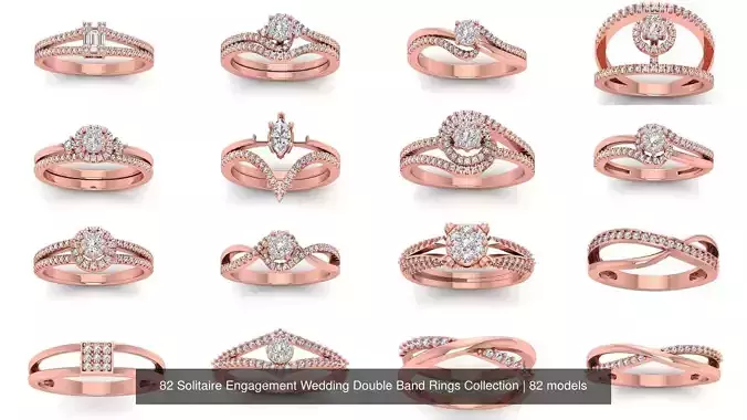 82 Solitaire Engagement Wedding Double Band Rings Collection 