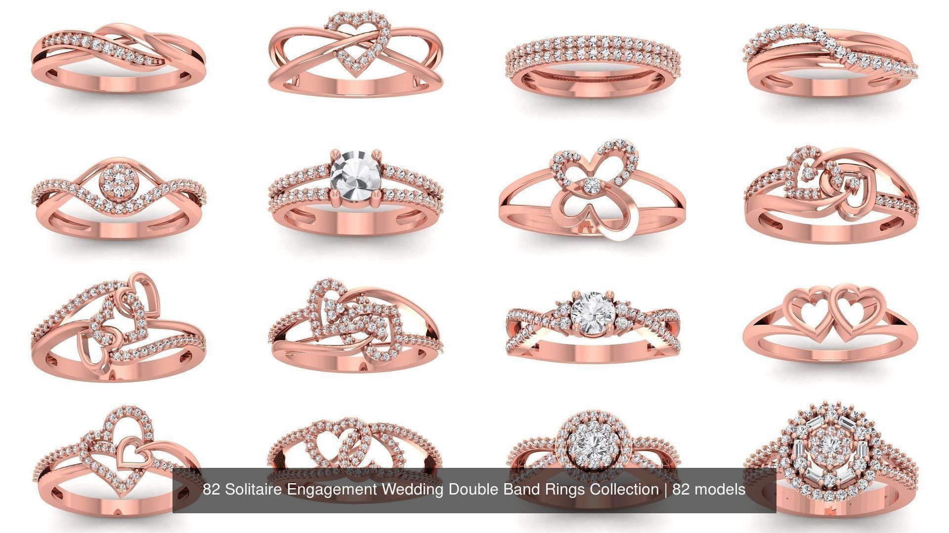 82 Solitaire Engagement Wedding Double Band Rings Collection _2