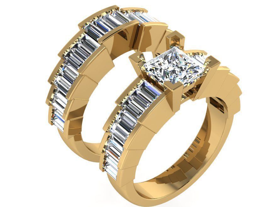 Parallel Rings Parallel Line Diamond Wide Ring 3180 3D print model 3D model 3D ...