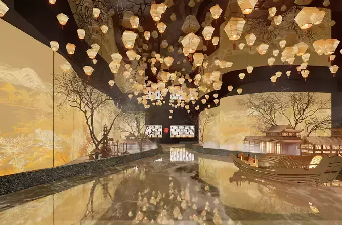 A Chinese-style Exhibition Hall on Traditional Chinese Patterns 3D model