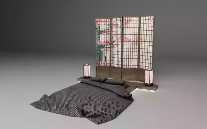 Japan Bed Low-poly 3D model