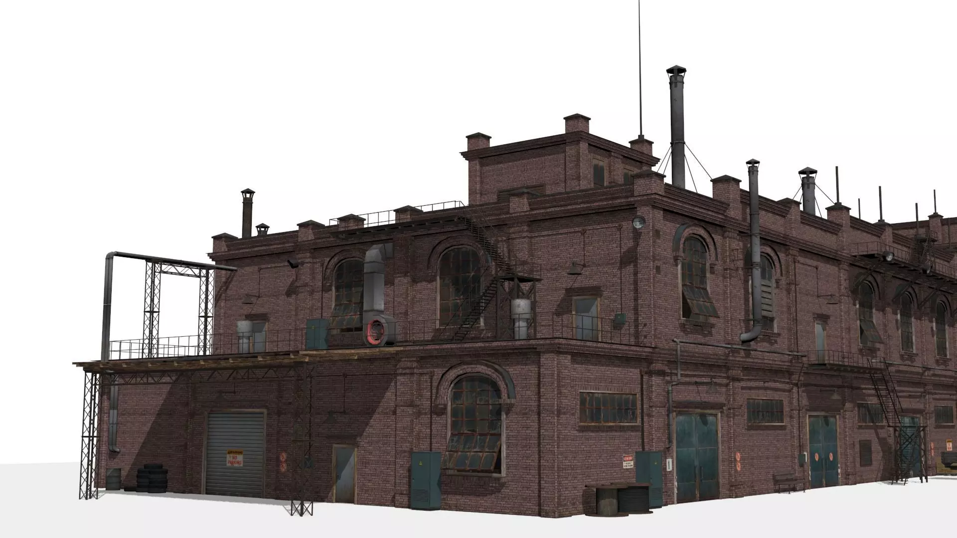 Old factory Low-poly 3D model_0