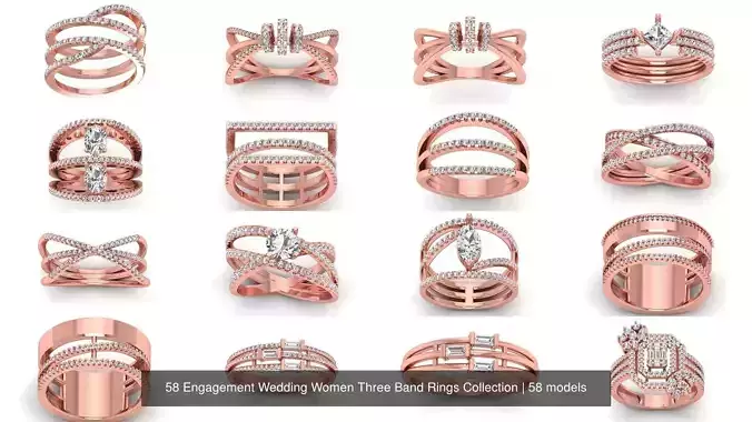 58 Engagement Wedding Women Three Band Rings Collection 