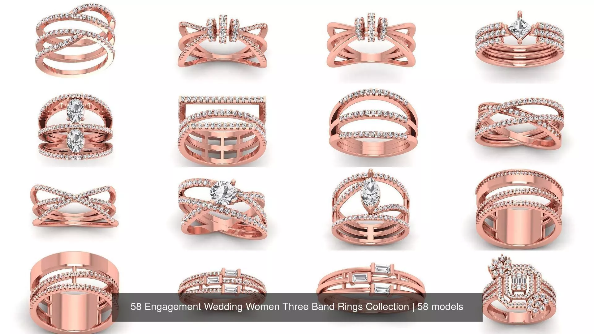 58 Engagement Wedding Women Three Band Rings Collection _1