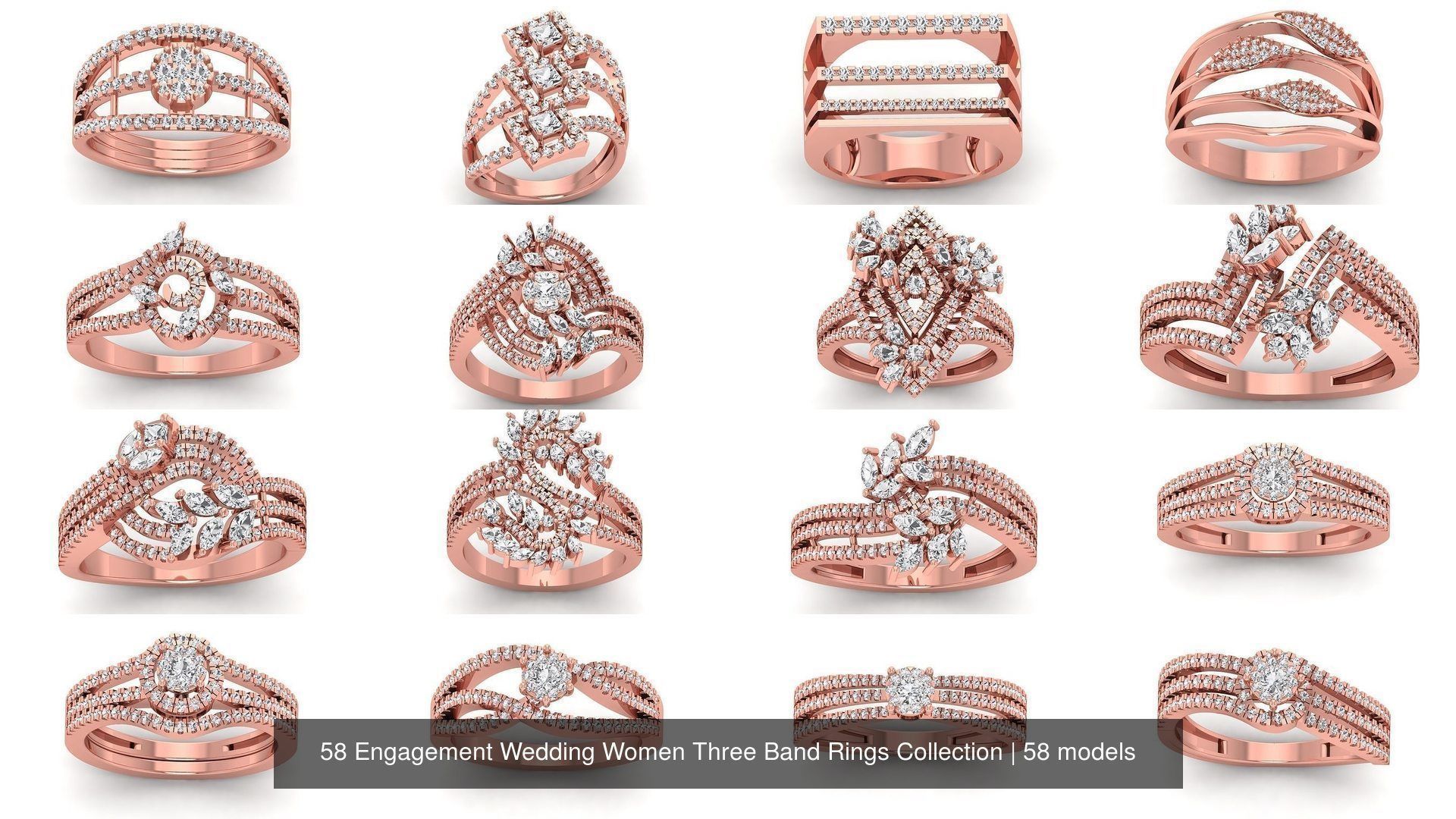 58 Engagement Wedding Women Three Band Rings Collection _2