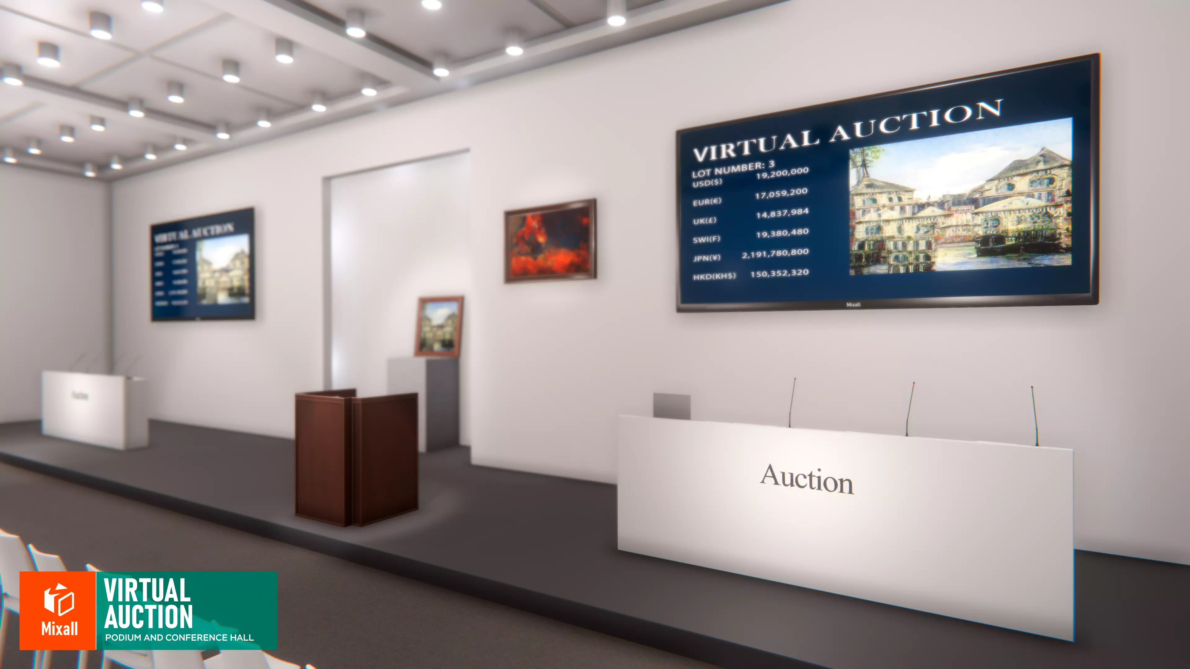 Virtual auction - podium and conference hall Low-poly 3D model