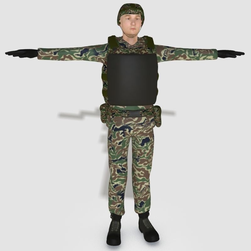 Low poly asiatic soldier Low-poly 3D model_1