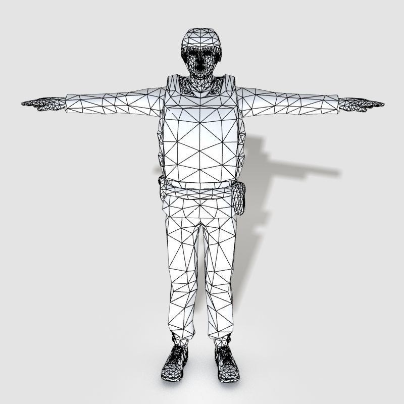 Low poly asiatic soldier Low-poly 3D model_3