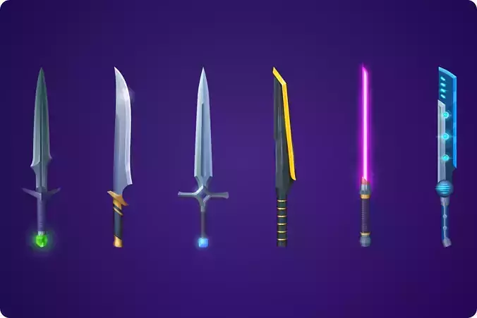 Cartoon Medieval Swords and Futuristic Laser Weapons