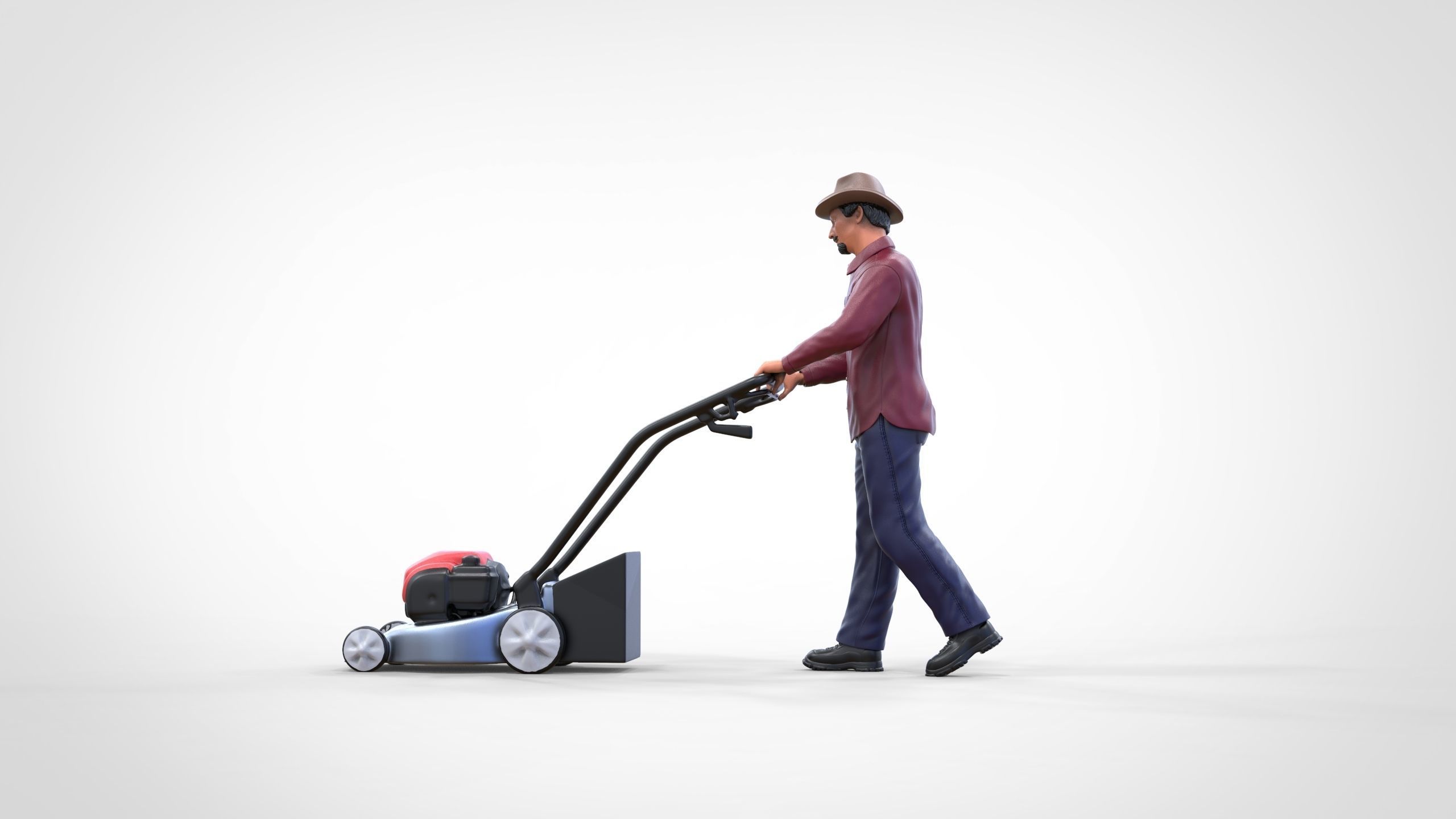 Guy with Lawnmower gardener or construction worker 3D print model_6