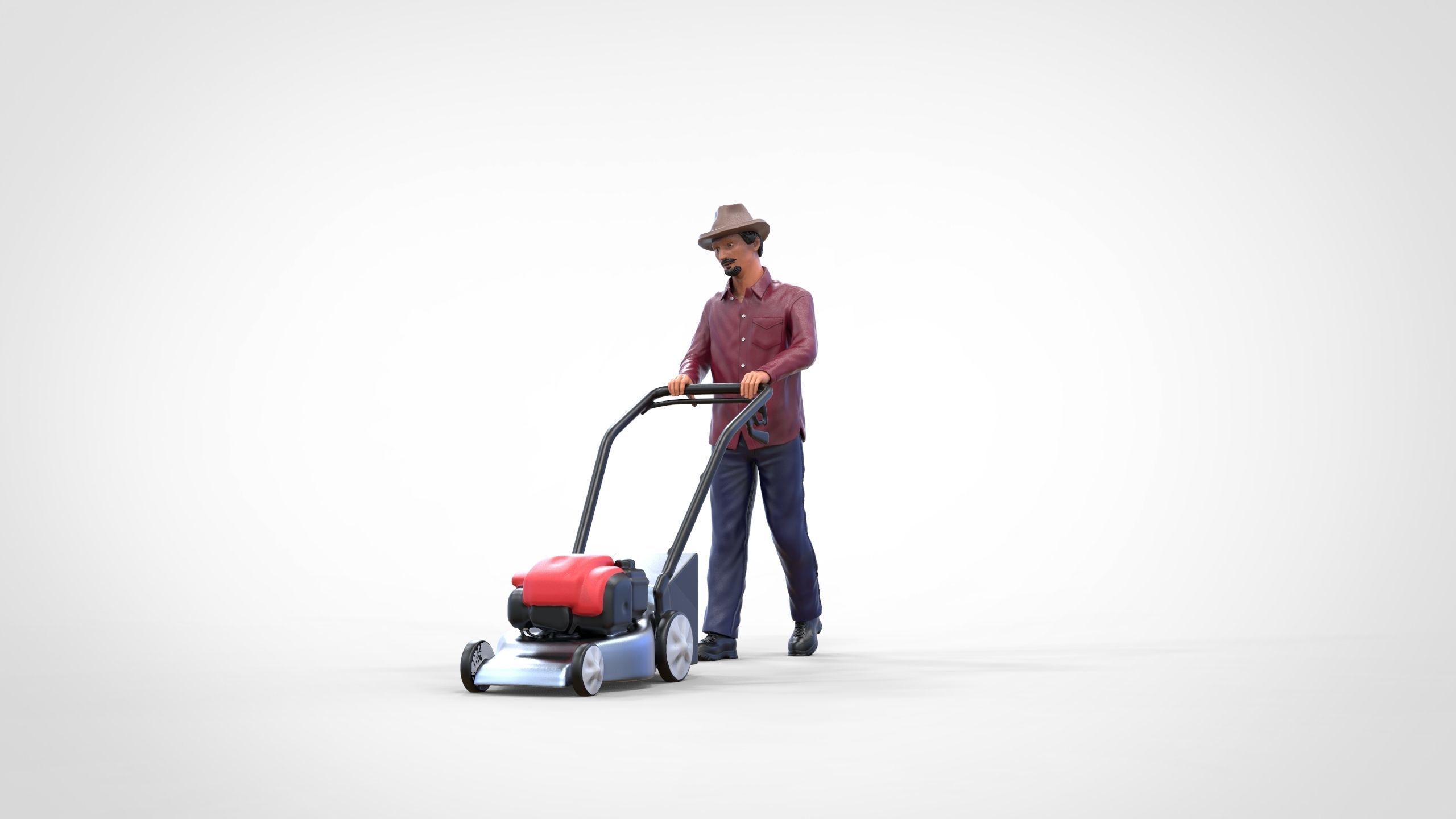 Guy with Lawnmower gardener or construction worker 3D print model_25