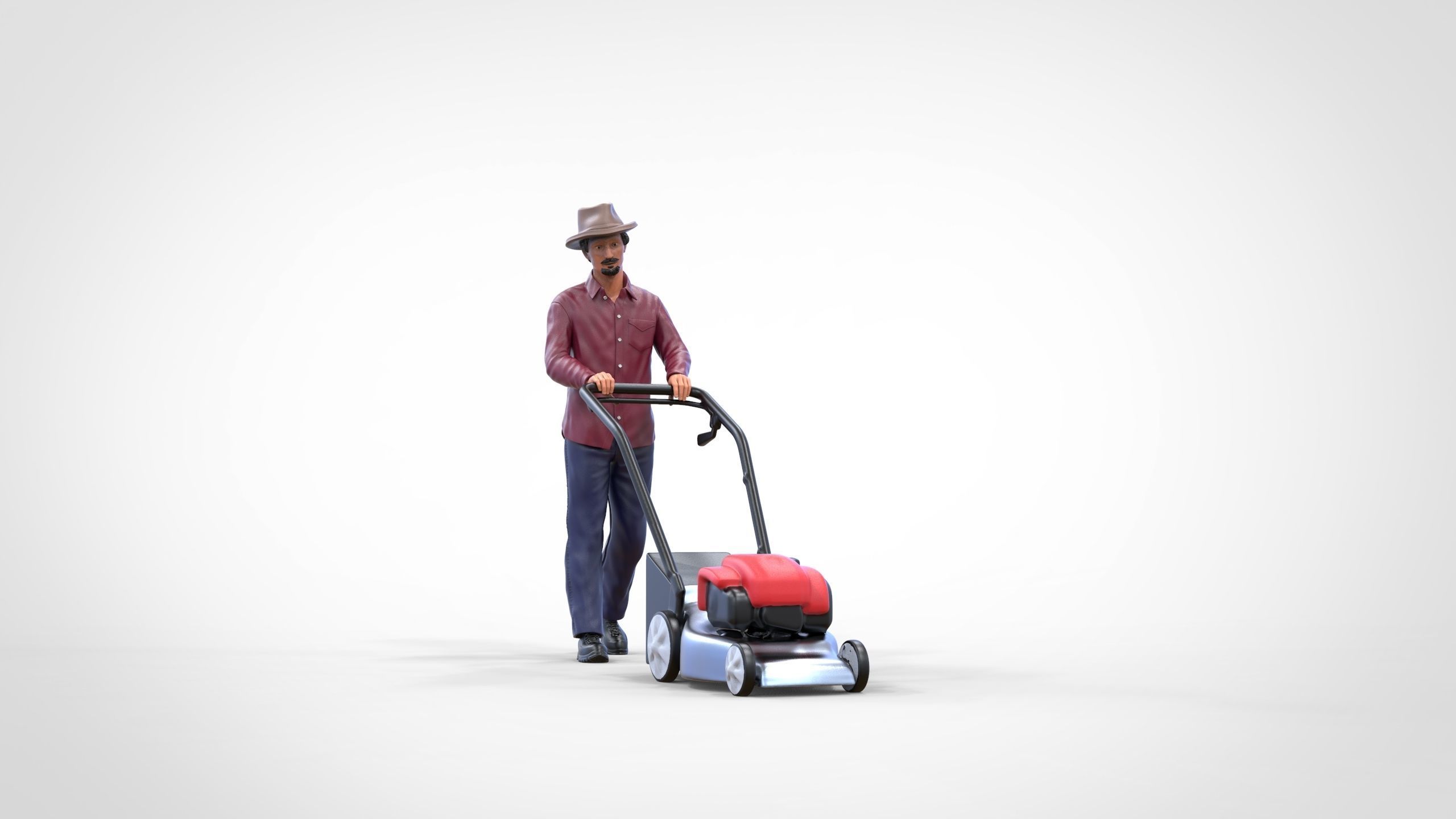 Guy with Lawnmower gardener or construction worker 3D print model_22