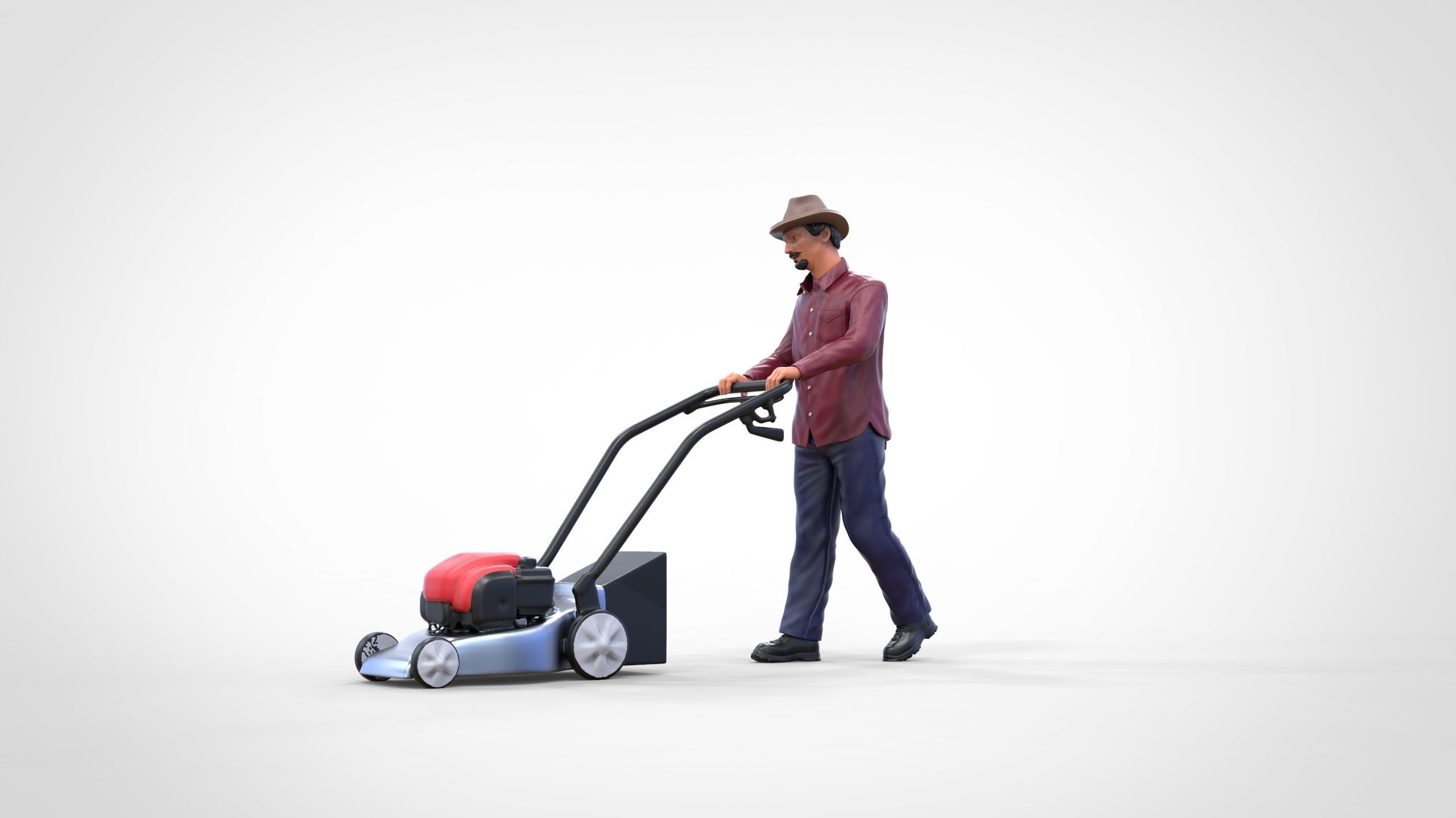 Guy with Lawnmower gardener or construction worker 3D print model_3