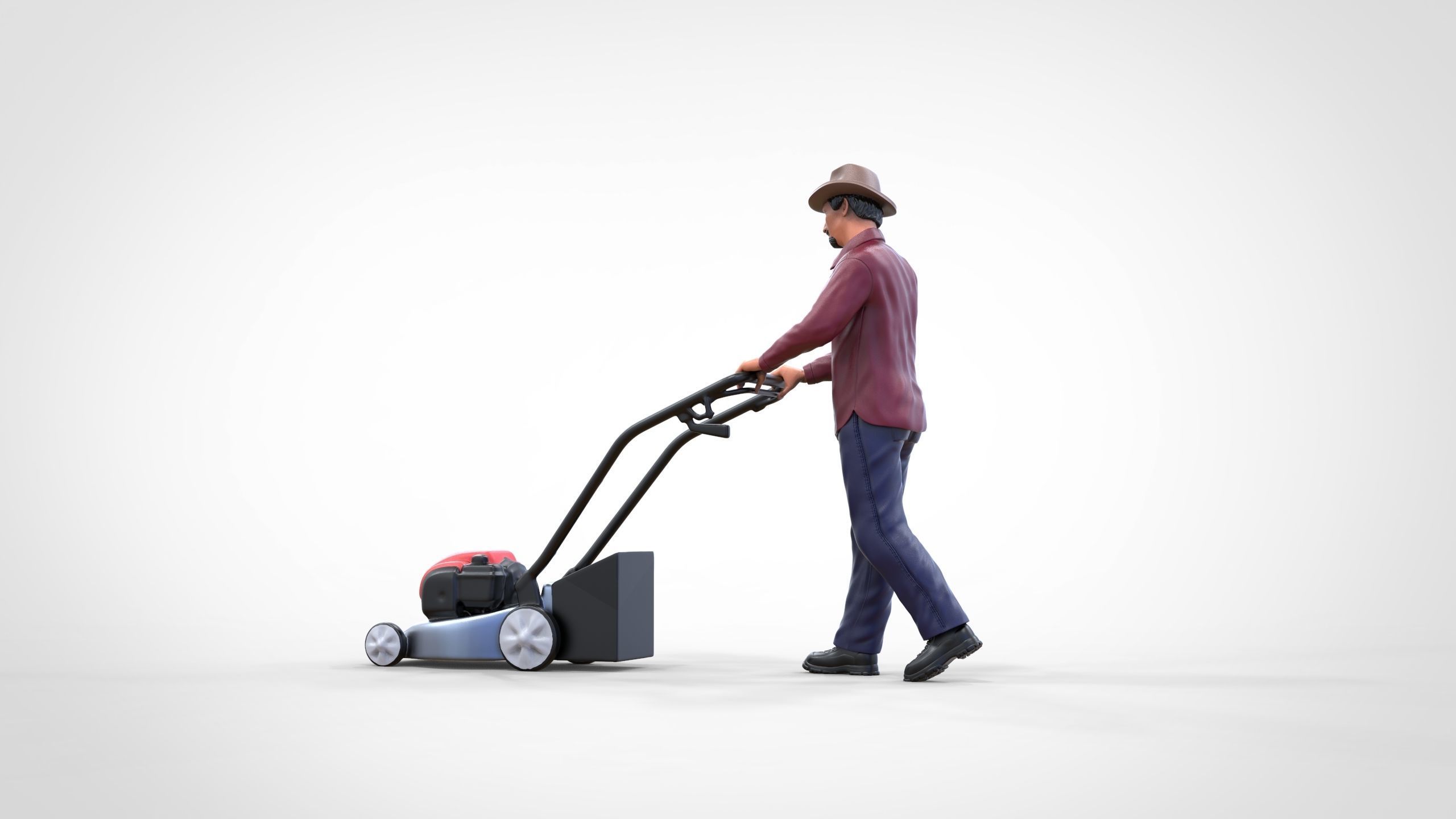 Guy with Lawnmower gardener or construction worker 3D print model_7