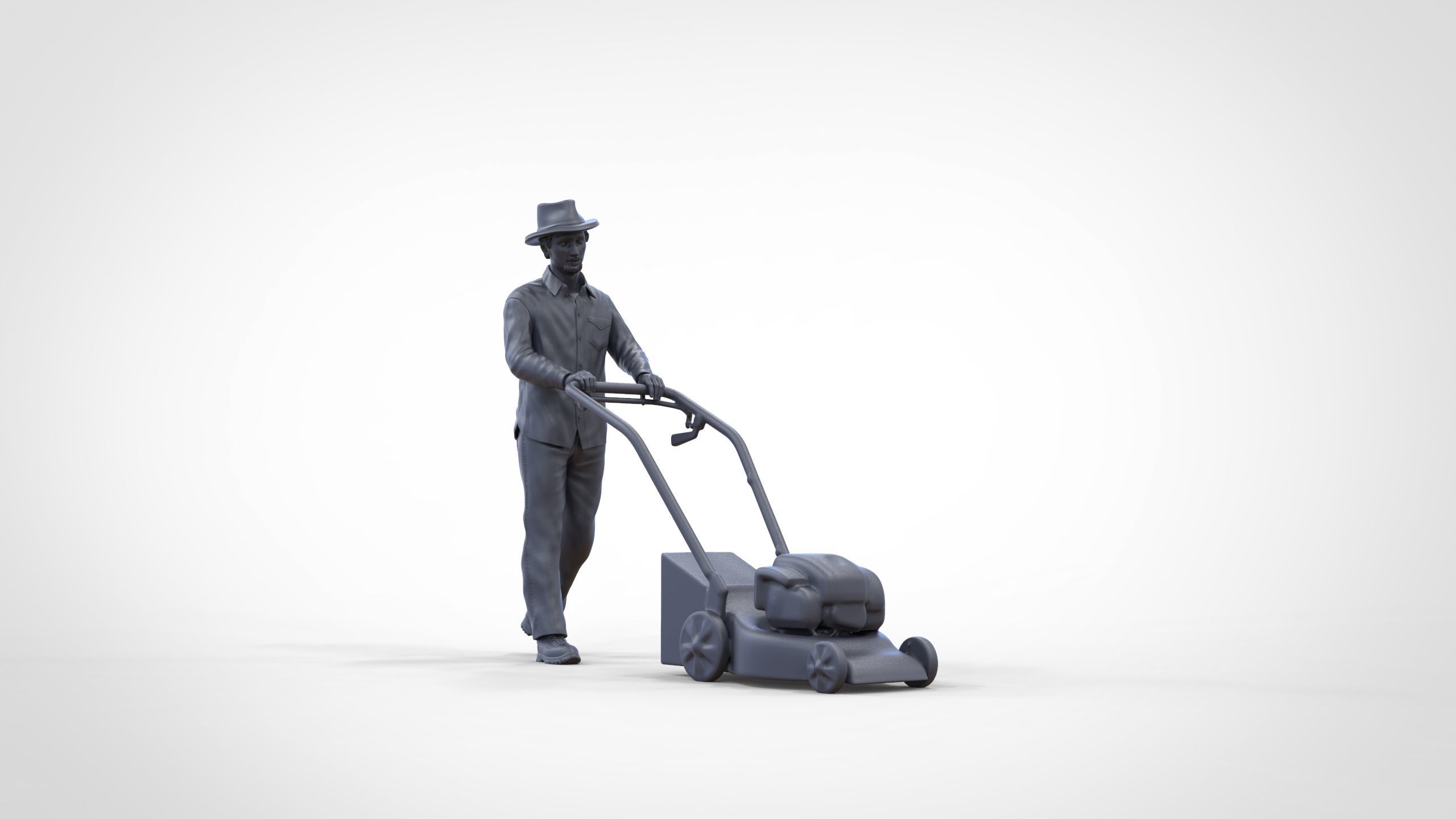 Guy with Lawnmower gardener or construction worker 3D print model_37