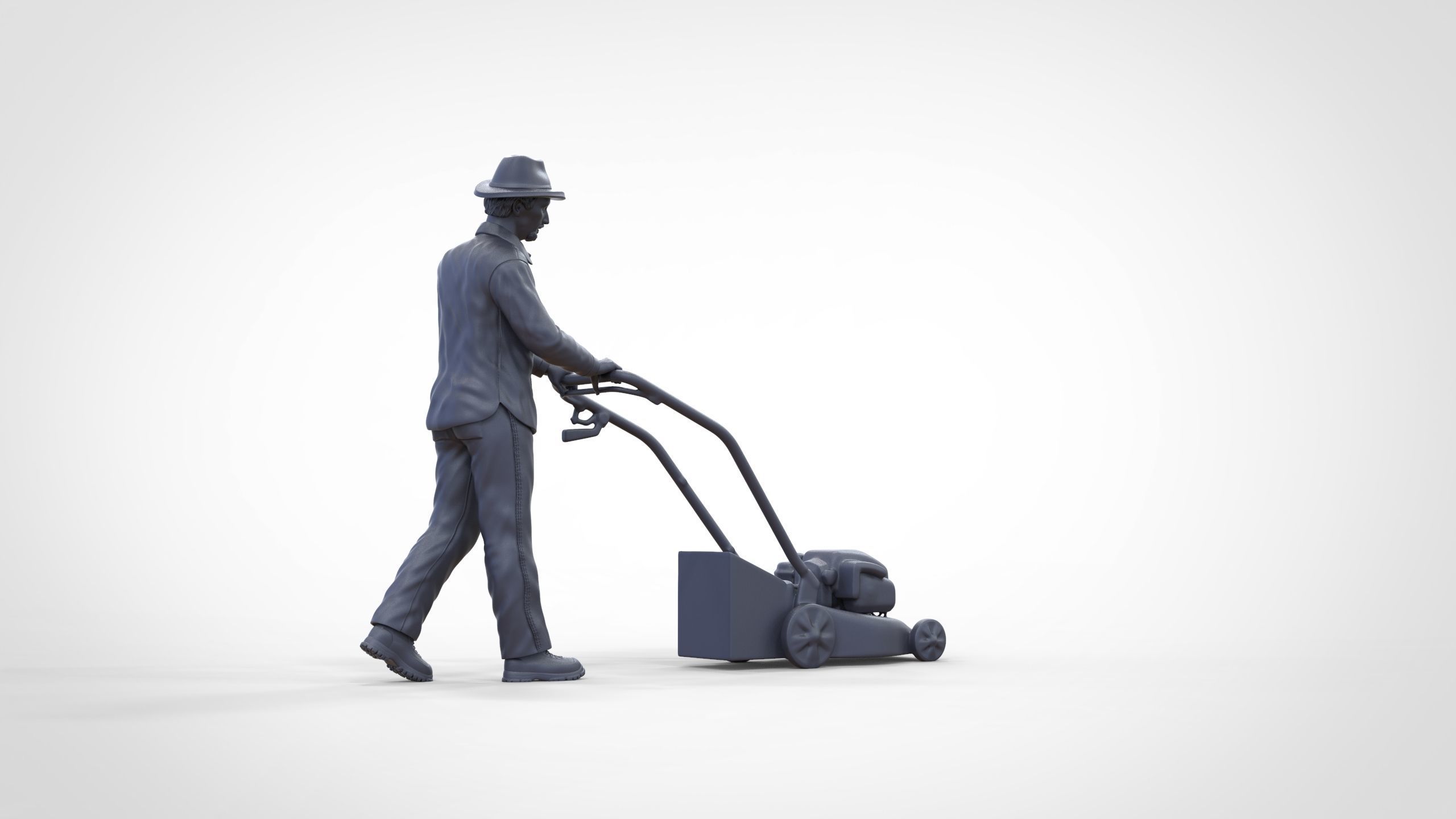 Guy with Lawnmower gardener or construction worker 3D print model_34